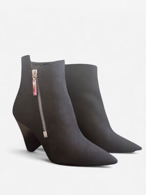 Saint Laurent Black Pointed Suede Ankle Boots with Side Zip